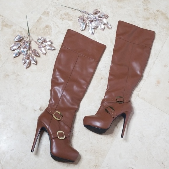 Shoes - Over the Knee Brown Heel Boots